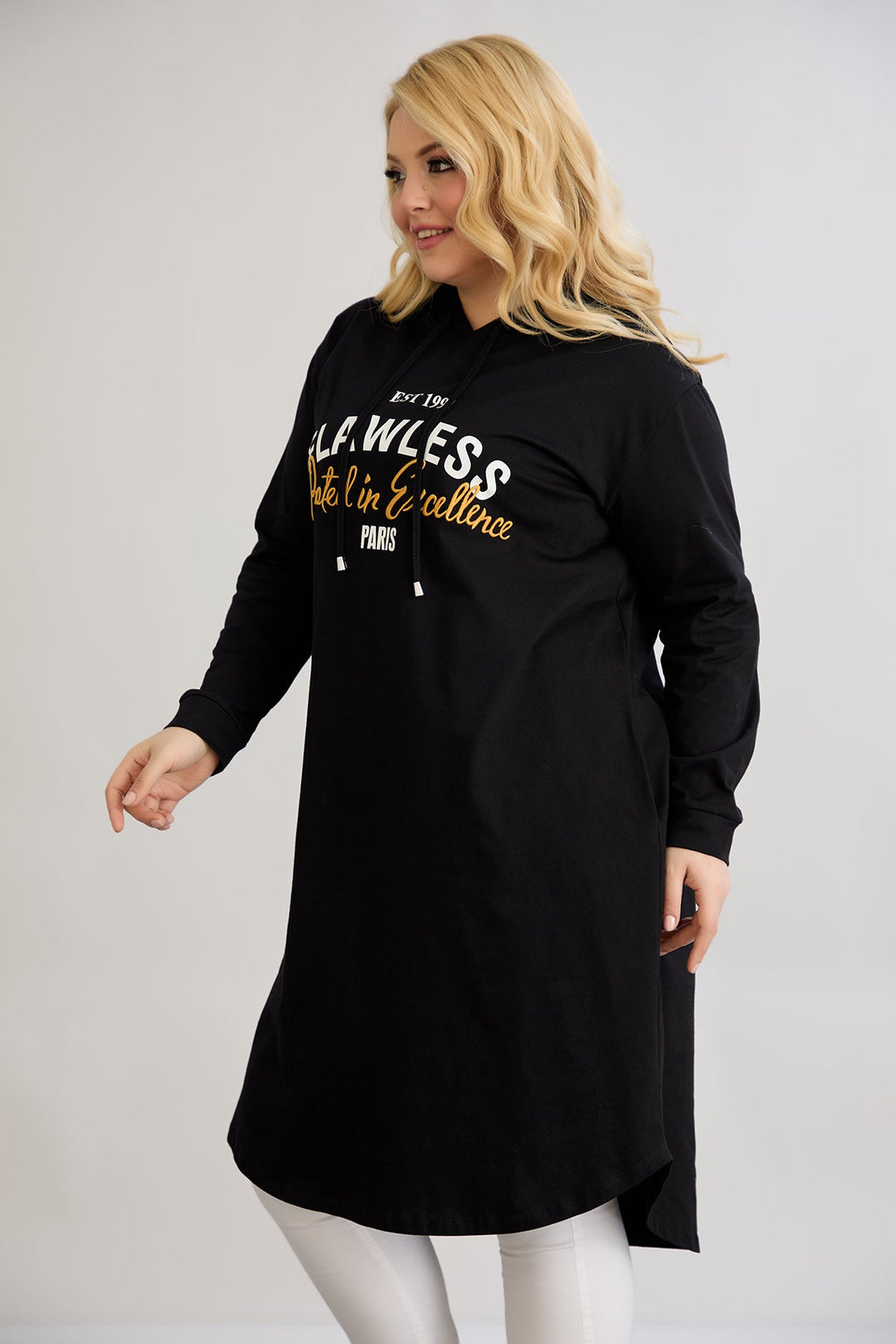 Pamučna tunika-haljina s natpisom Paris - Crna