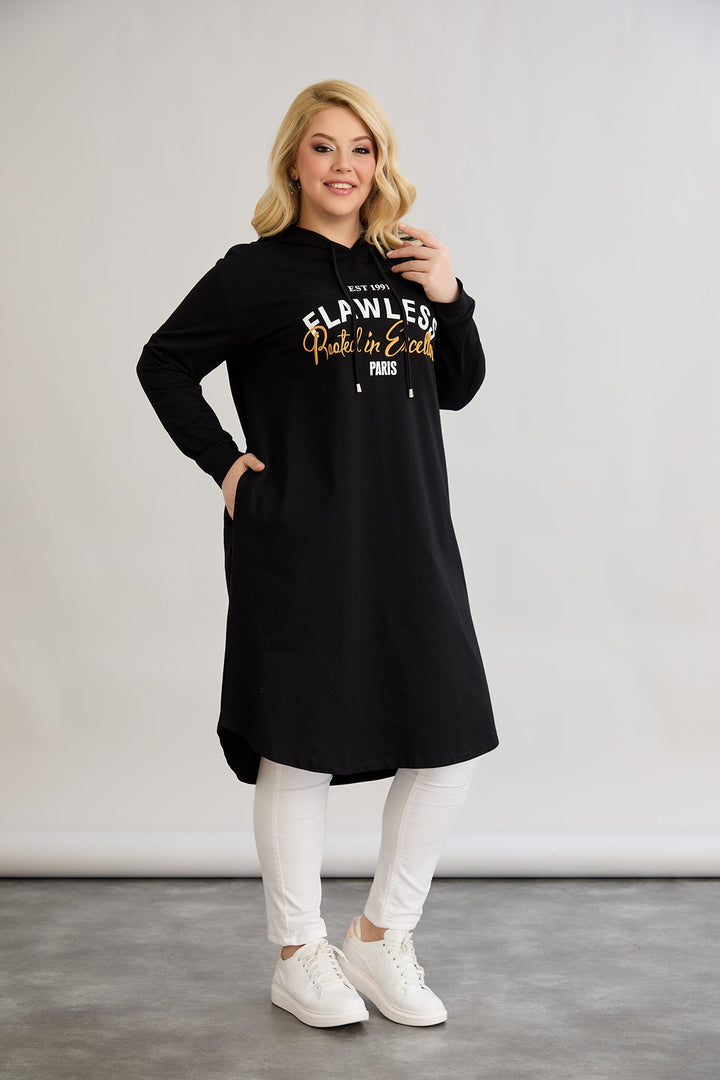 Pamučna tunika-haljina s natpisom Paris - Crna