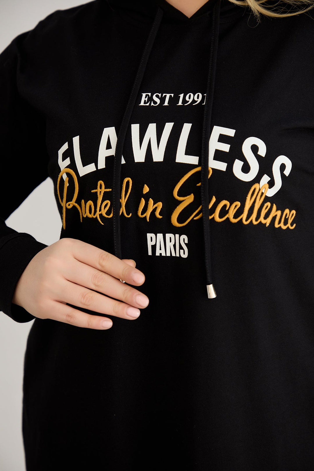 Pamučna tunika-haljina s natpisom Paris - Crna