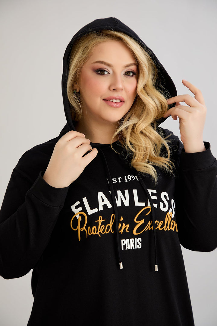 Pamučna tunika-haljina s natpisom Paris - Crna