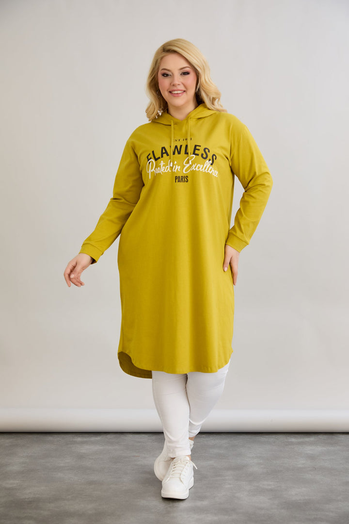 Pamučna tunika-haljina s natpisom Paris - boja gorušice