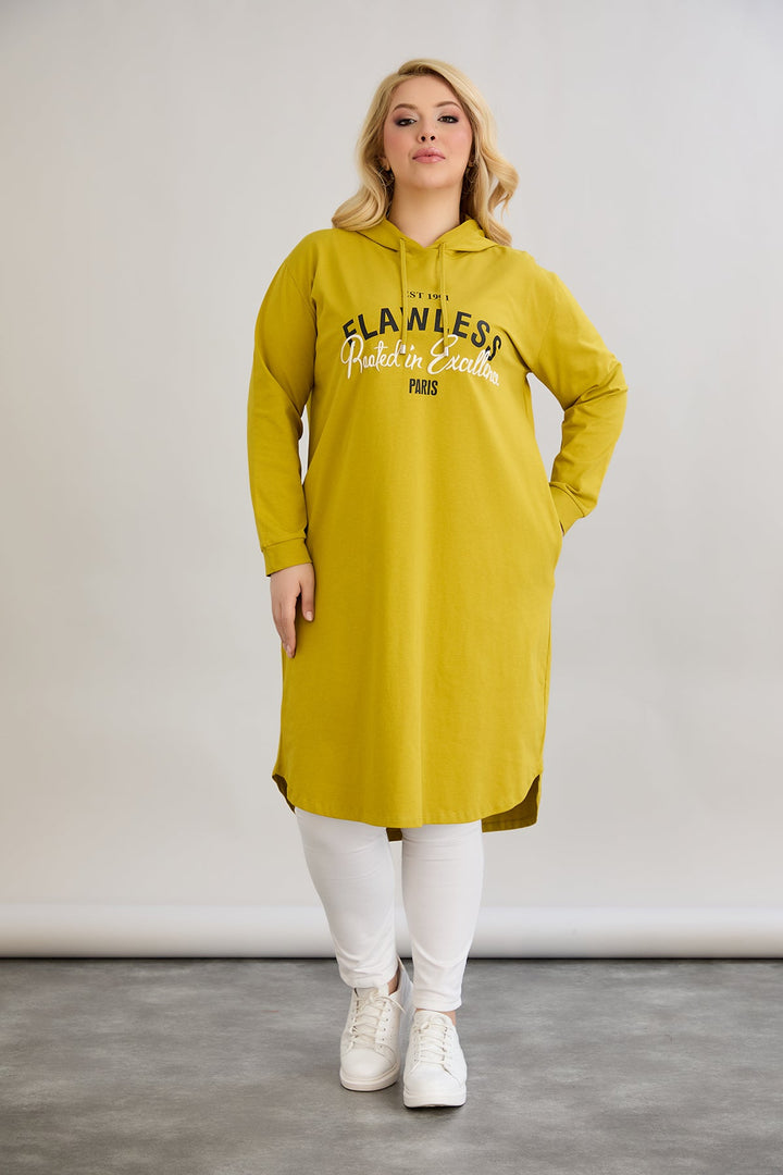 Pamučna tunika-haljina s natpisom Paris - boja gorušice