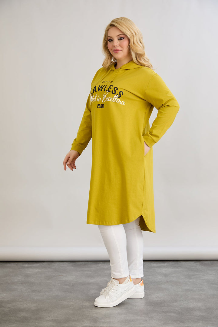 Pamučna tunika-haljina s natpisom Paris - boja gorušice