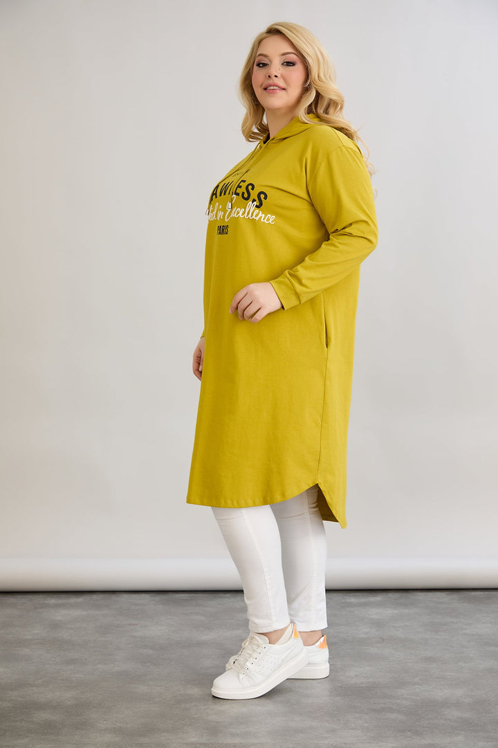 Pamučna tunika-haljina s natpisom Paris - boja gorušice