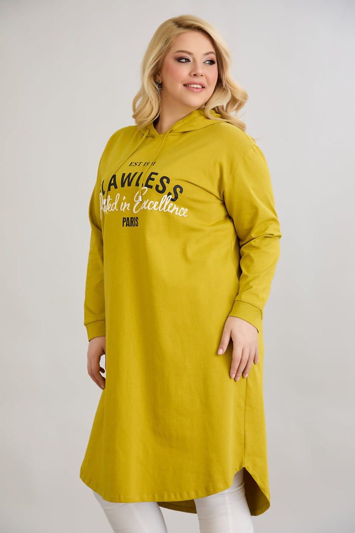 Pamučna tunika-haljina s natpisom Paris - boja gorušice