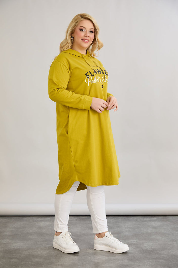 Pamučna tunika-haljina s natpisom Paris - boja gorušice