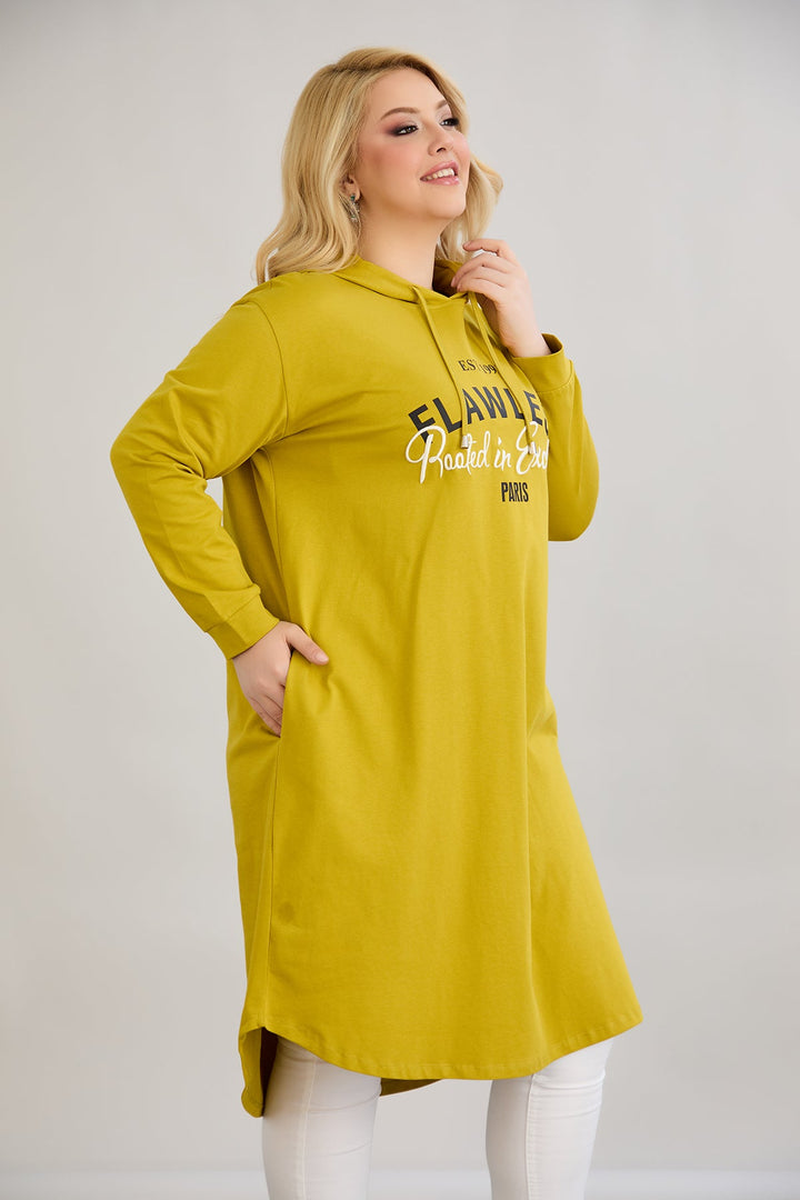 Pamučna tunika-haljina s natpisom Paris - boja gorušice