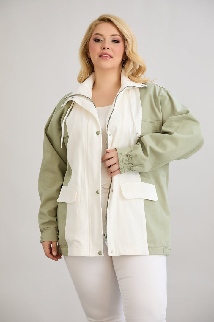 Proljetna jakna od pamuka s kapuljačom - dvobojna, velike veličine