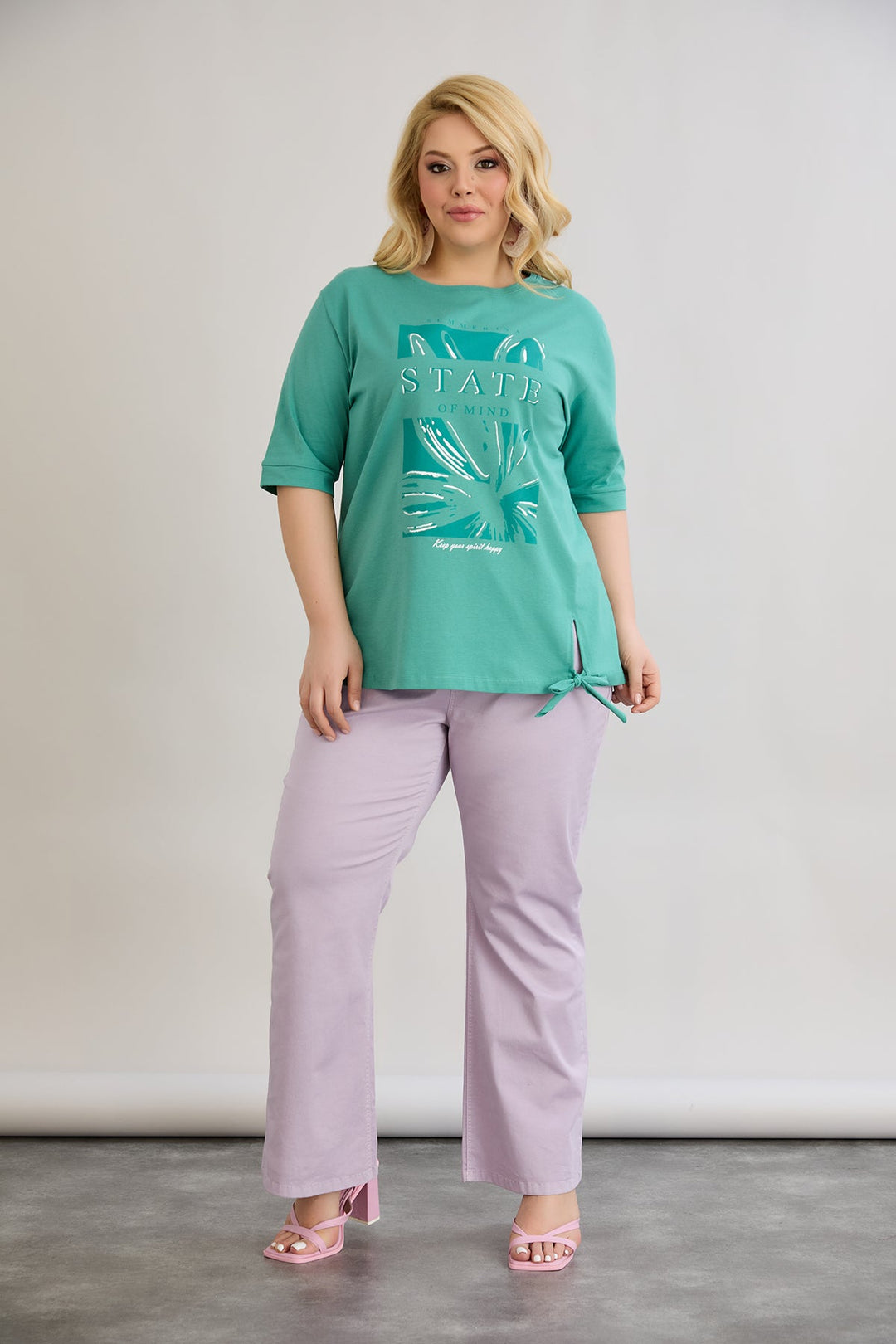 Pamućna majica s 3/4 rukavima - Zelena