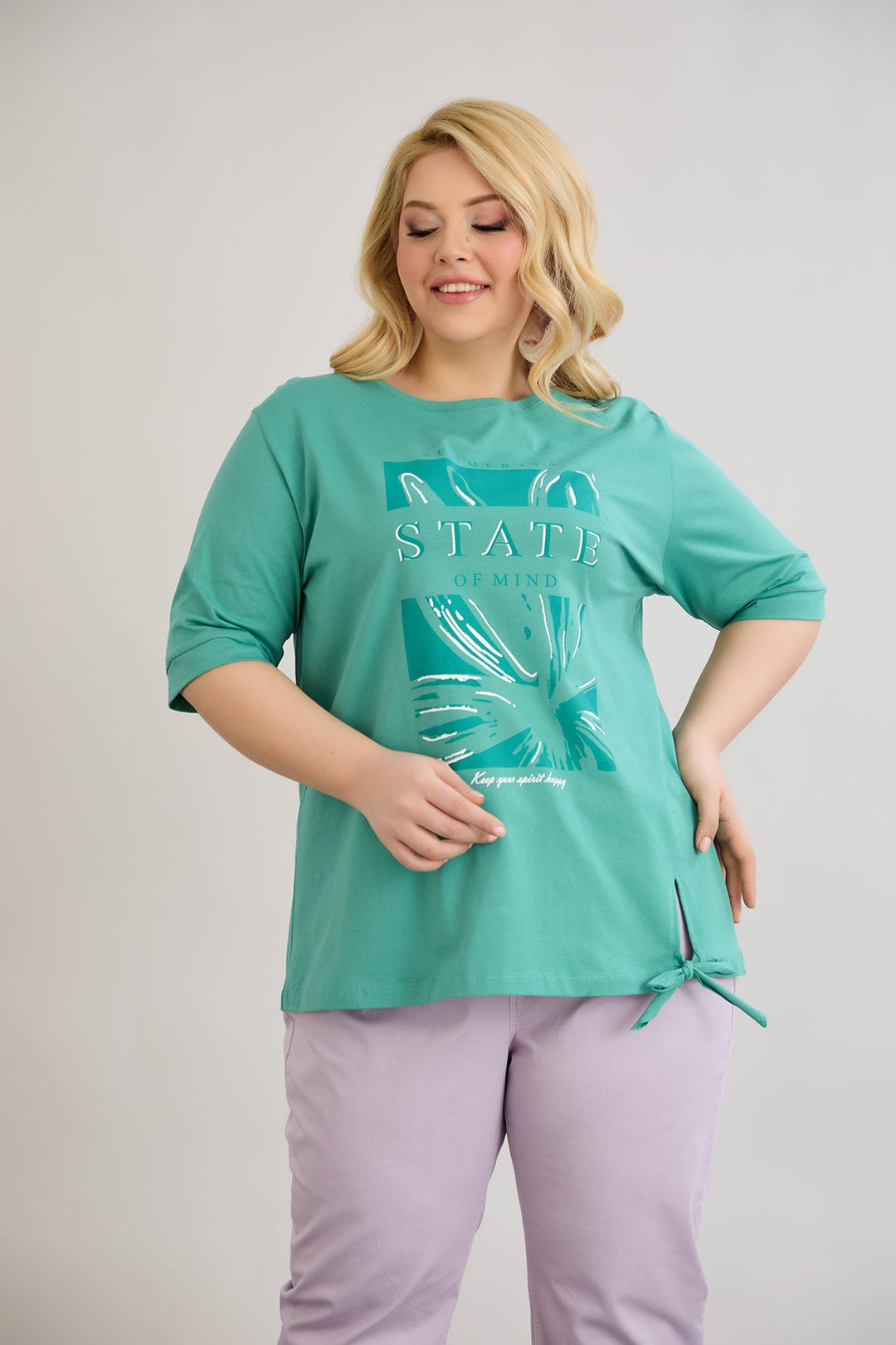 Pamućna majica s 3/4 rukavima - Zelena