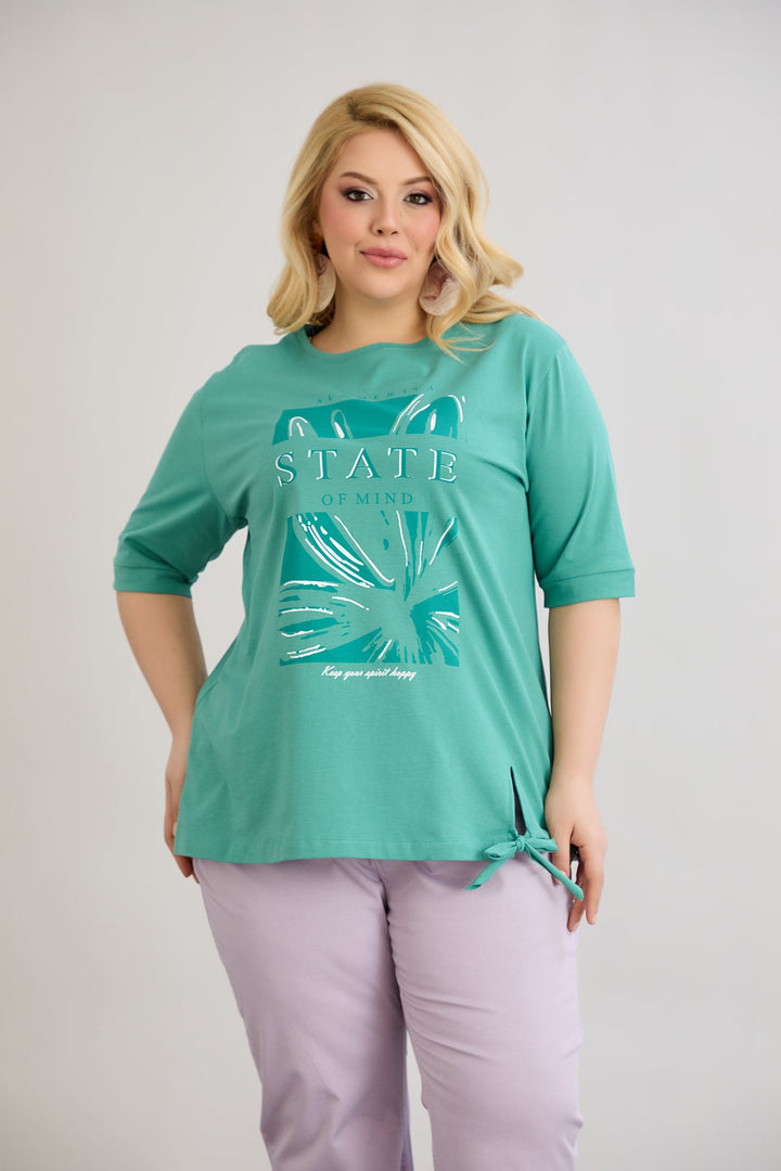 Pamućna majica s 3/4 rukavima - Zelena