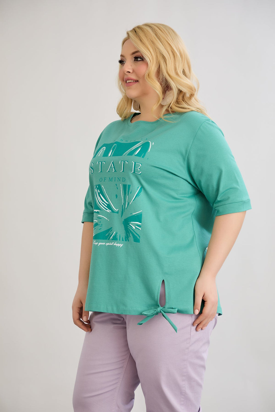 Pamućna majica s 3/4 rukavima - Zelena