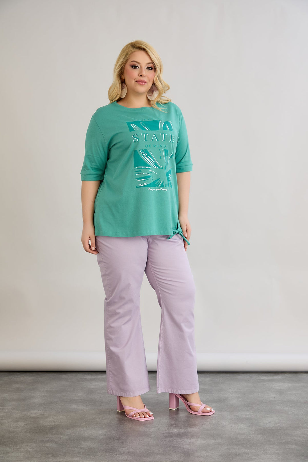 Pamućna majica s 3/4 rukavima - Zelena