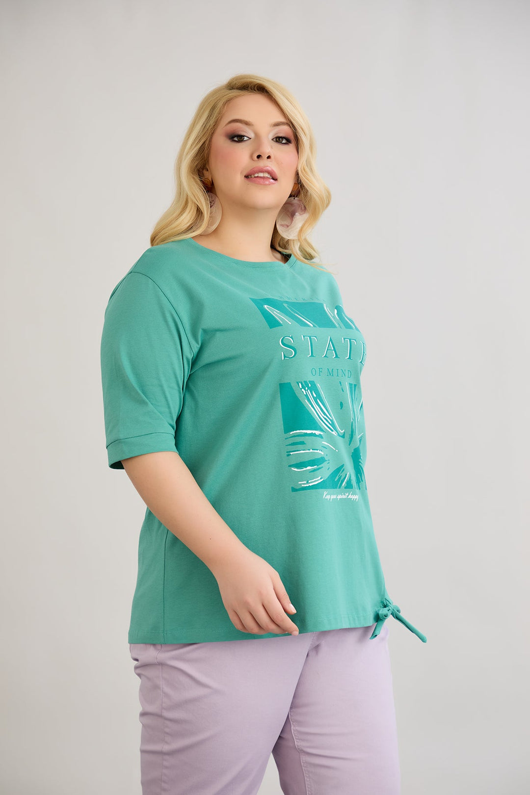 Pamućna majica s 3/4 rukavima - Zelena