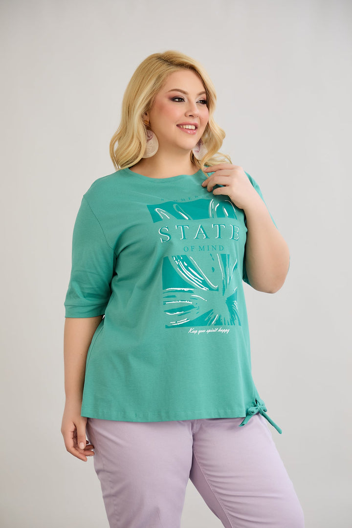 Pamućna majica s 3/4 rukavima - Zelena