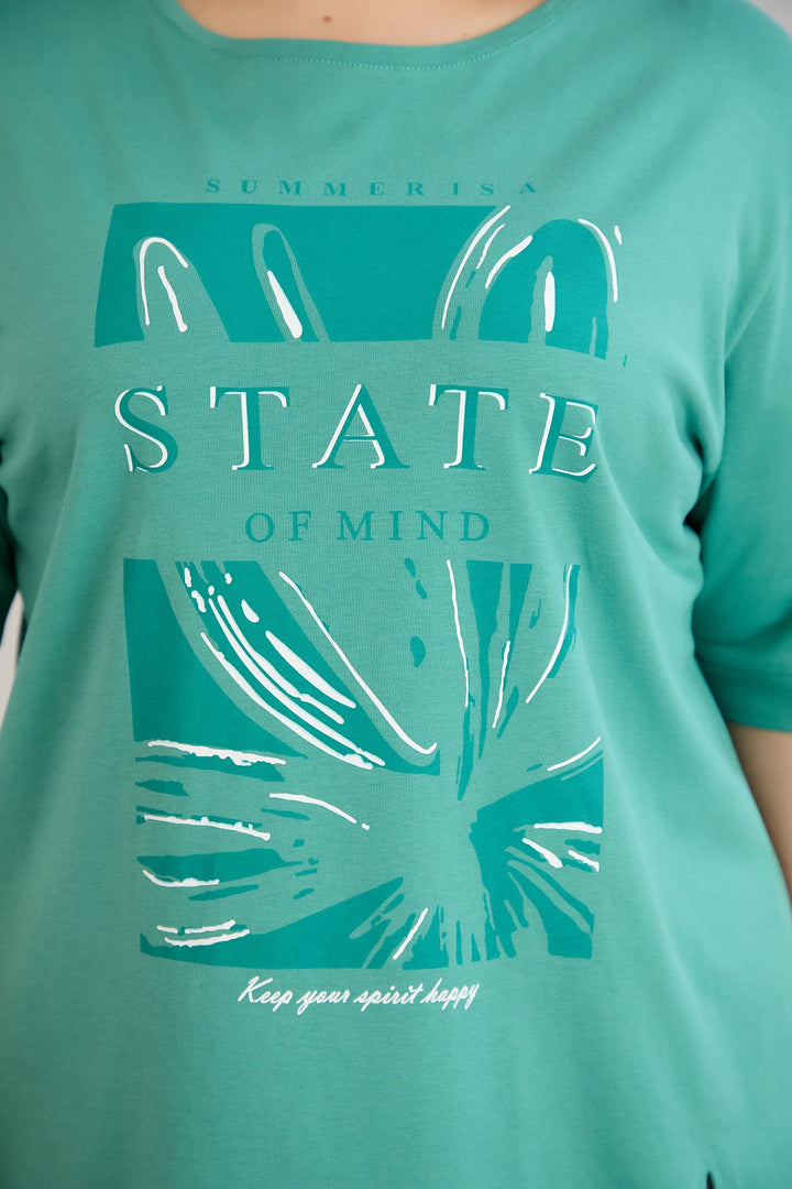 Pamućna majica s 3/4 rukavima - Zelena