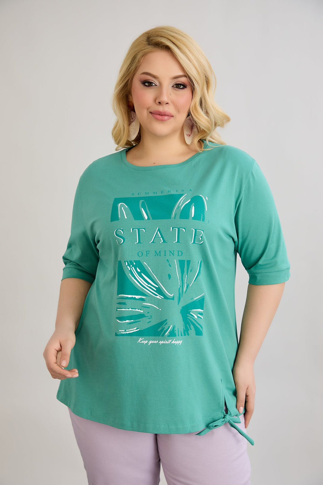 Pamućna majica s 3/4 rukavima - Zelena