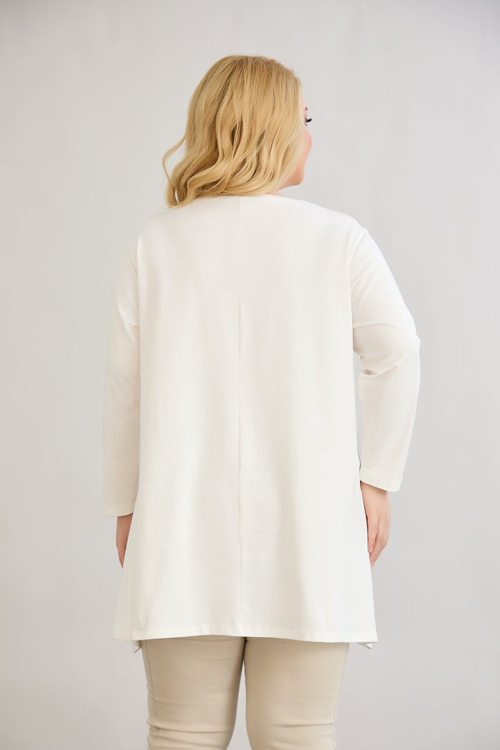 Tunika A-linije s cvjetnim uzorkom i dražesnim kamenčićima - Ecru