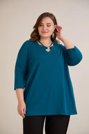 Pamučna tunika s 7/8 rukavima s detaljem – plava | veće veličine