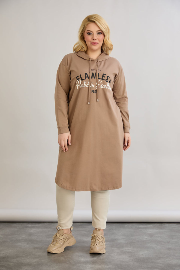 Pamučna tunika-haljina s natpisom Paris - moka