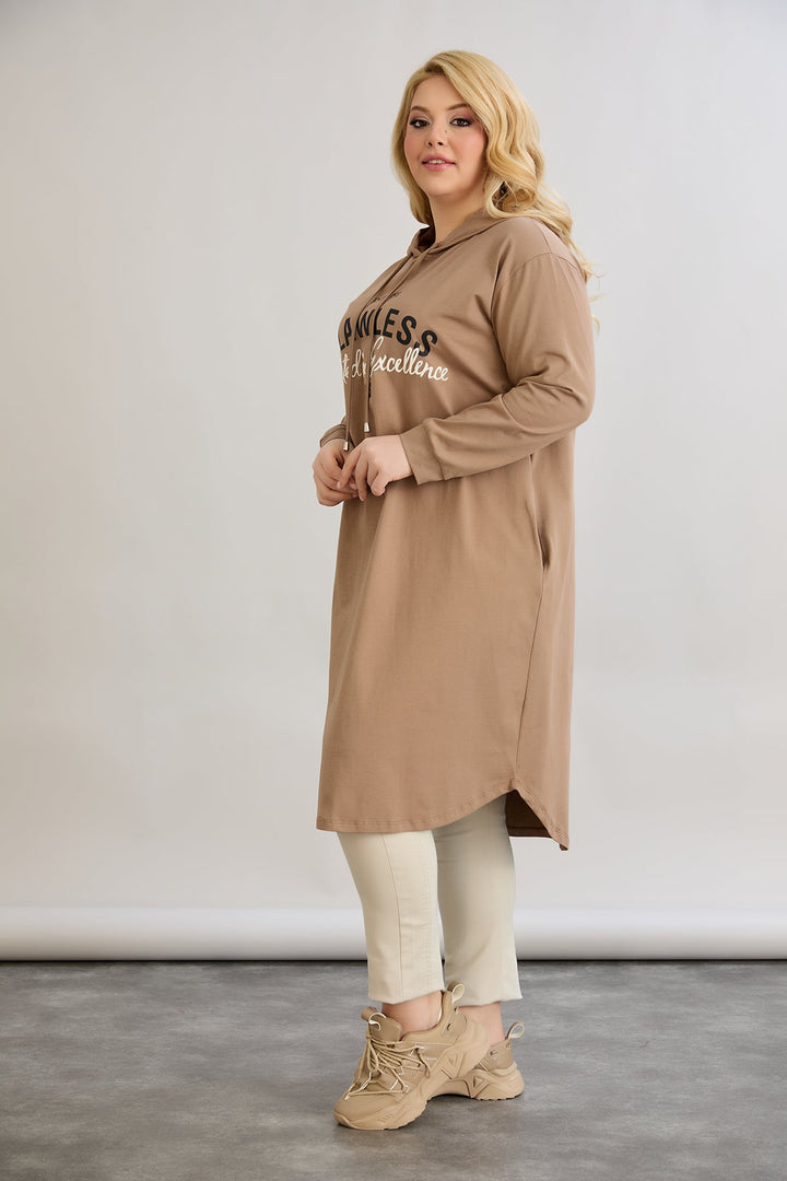 Pamučna tunika-haljina s natpisom Paris - moka