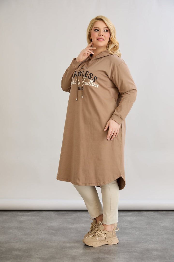 Pamučna tunika-haljina s natpisom Paris - moka