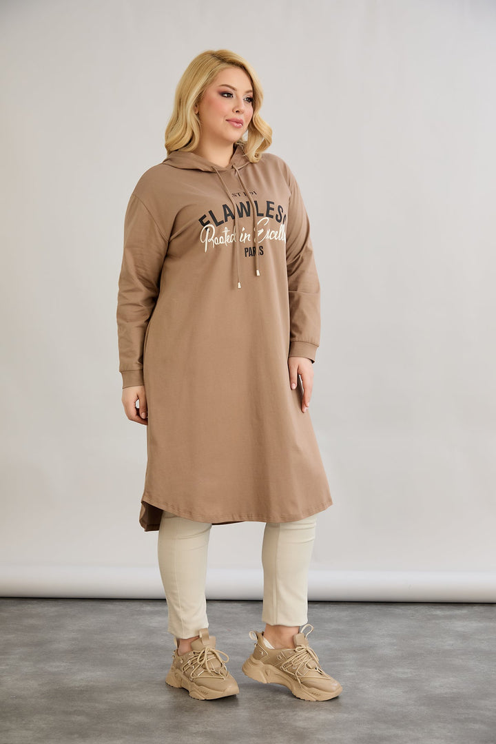 Pamučna tunika-haljina s natpisom Paris - moka