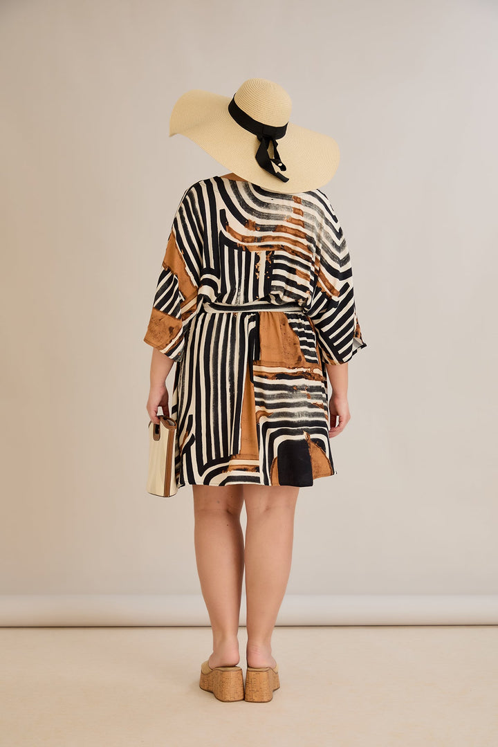 Tunika od viskoze s remenom i modernim printom - 10835