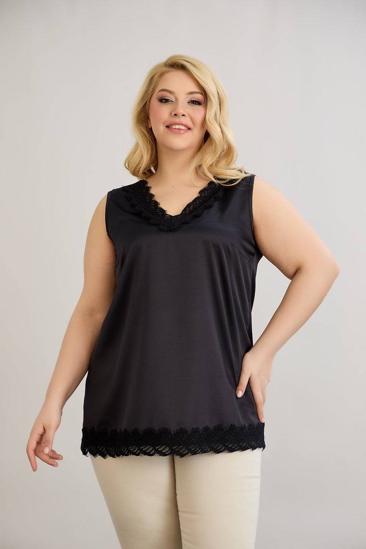 Satenasti luksuzni top s čipkom - veliki veličine