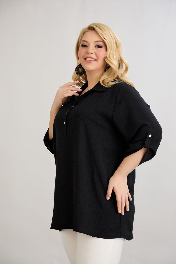 Košulja s 3/4 rukavima i gumbima - Crna