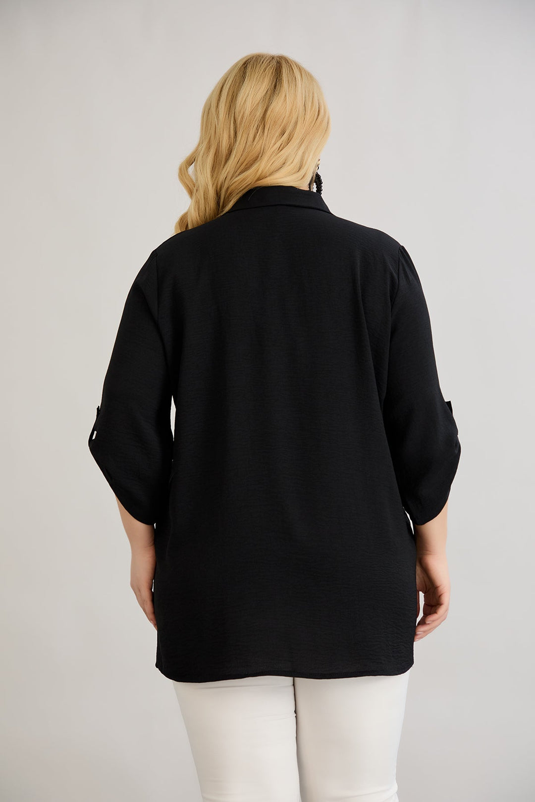 Košulja s 3/4 rukavima i gumbima - Crna