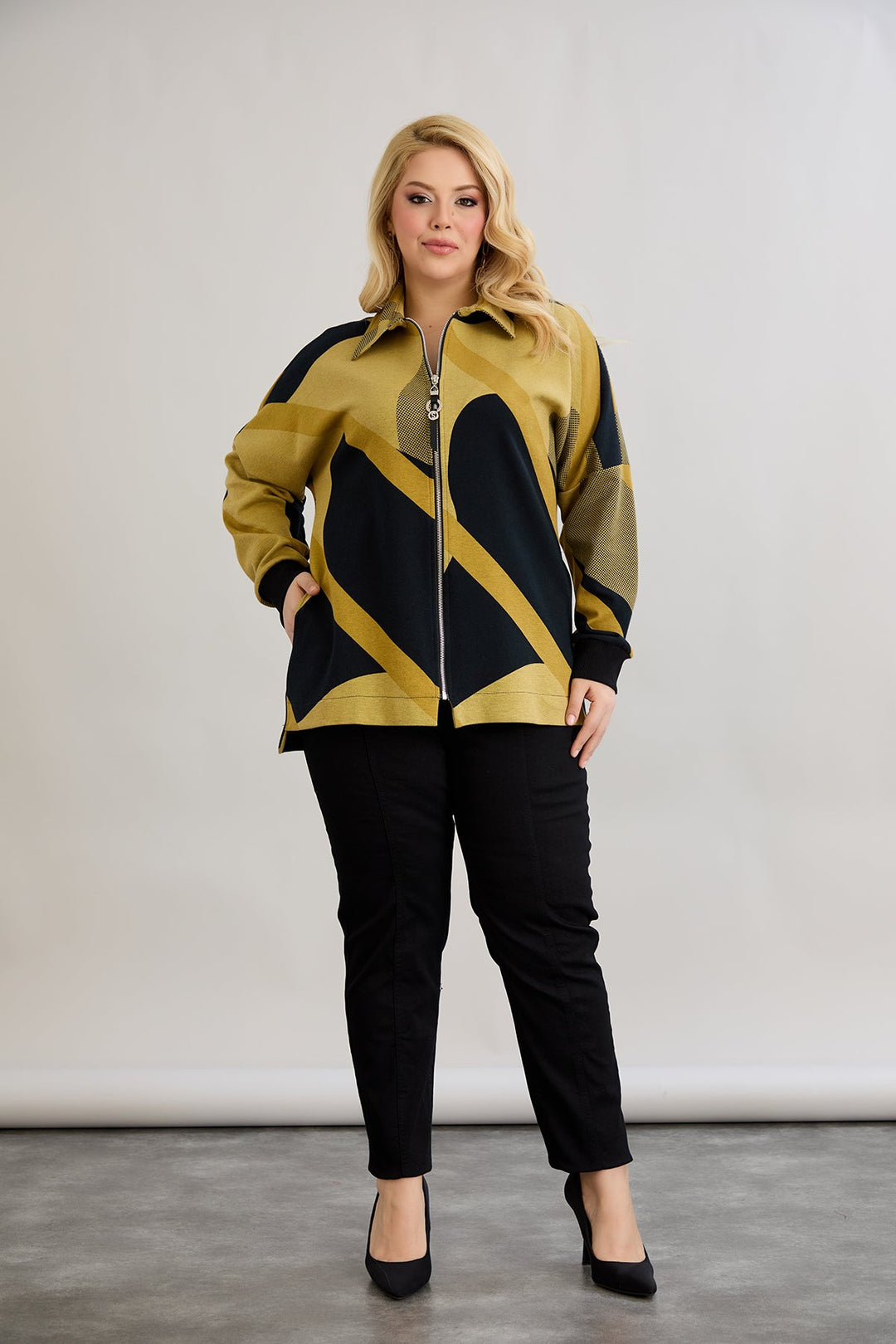 Jakna od pamuka s patentnim zatvaračem i džepovima - senf