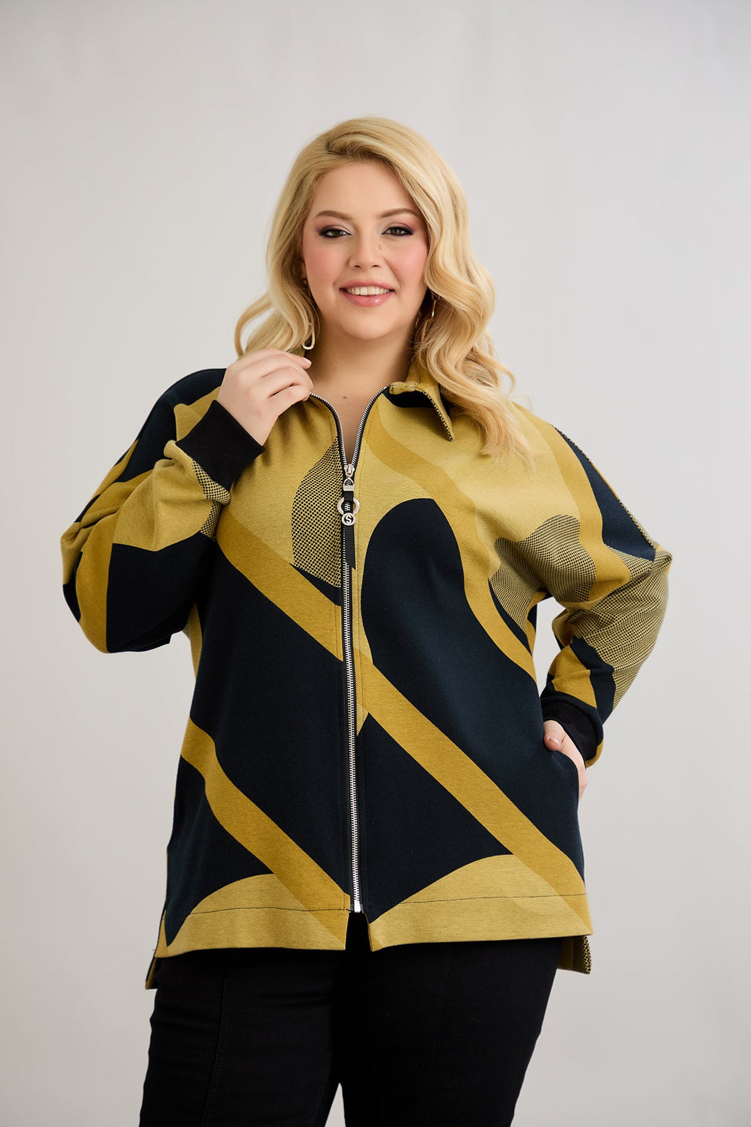 Jakna od pamuka s patentnim zatvaračem i džepovima - senf