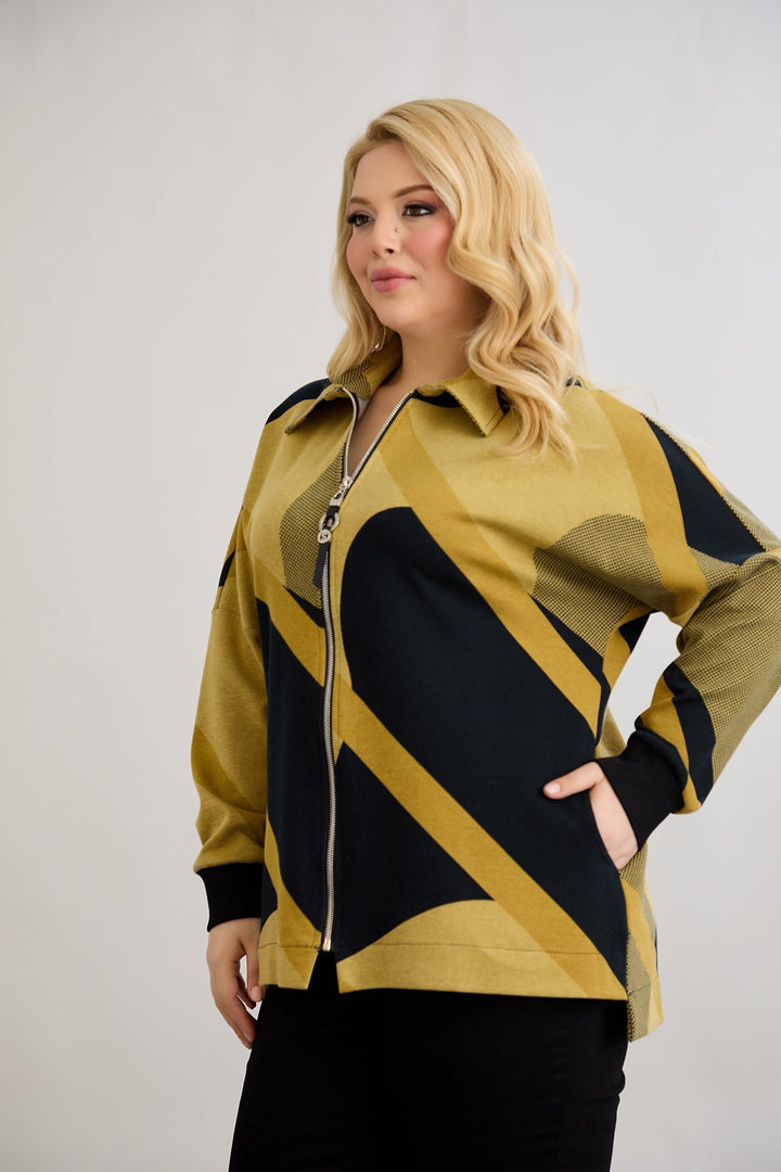 Jakna od pamuka s patentnim zatvaračem i džepovima - senf