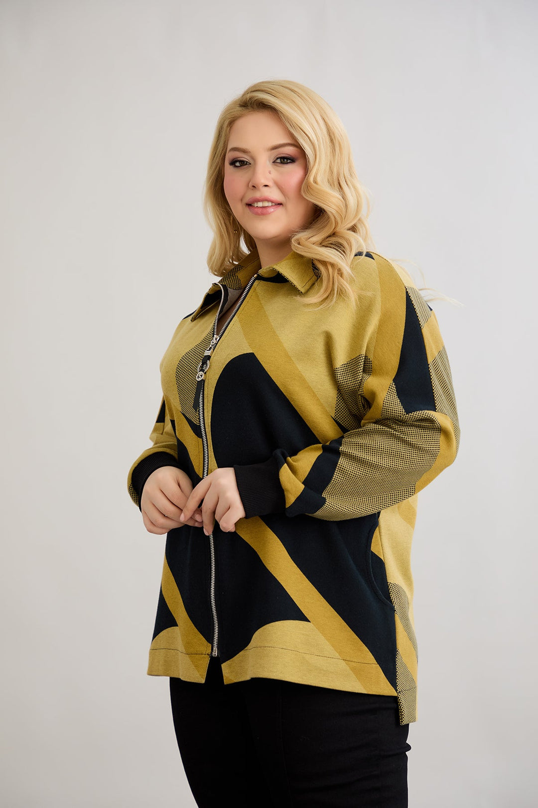 Jakna od pamuka s patentnim zatvaračem i džepovima - senf