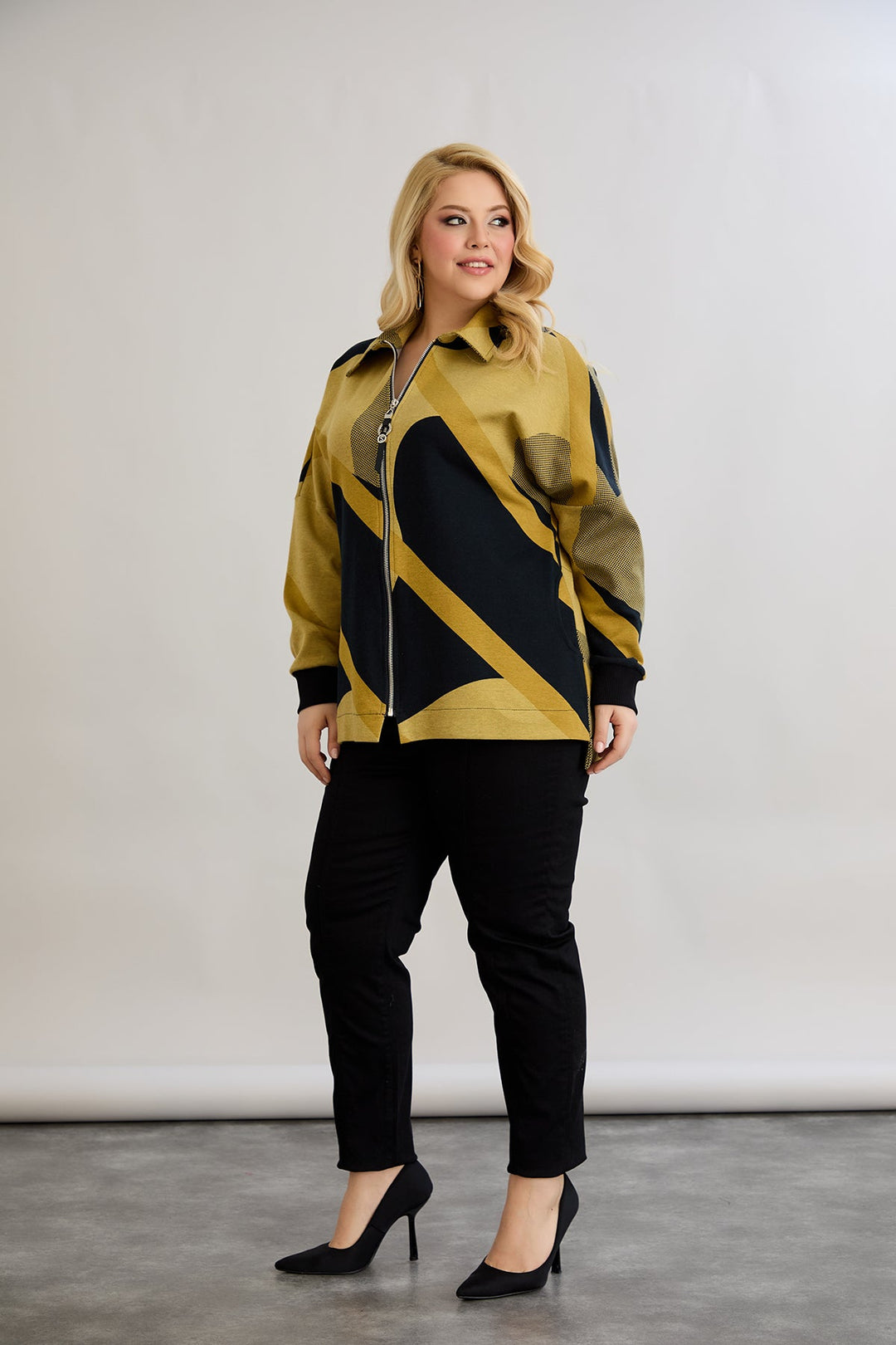 Jakna od pamuka s patentnim zatvaračem i džepovima - senf