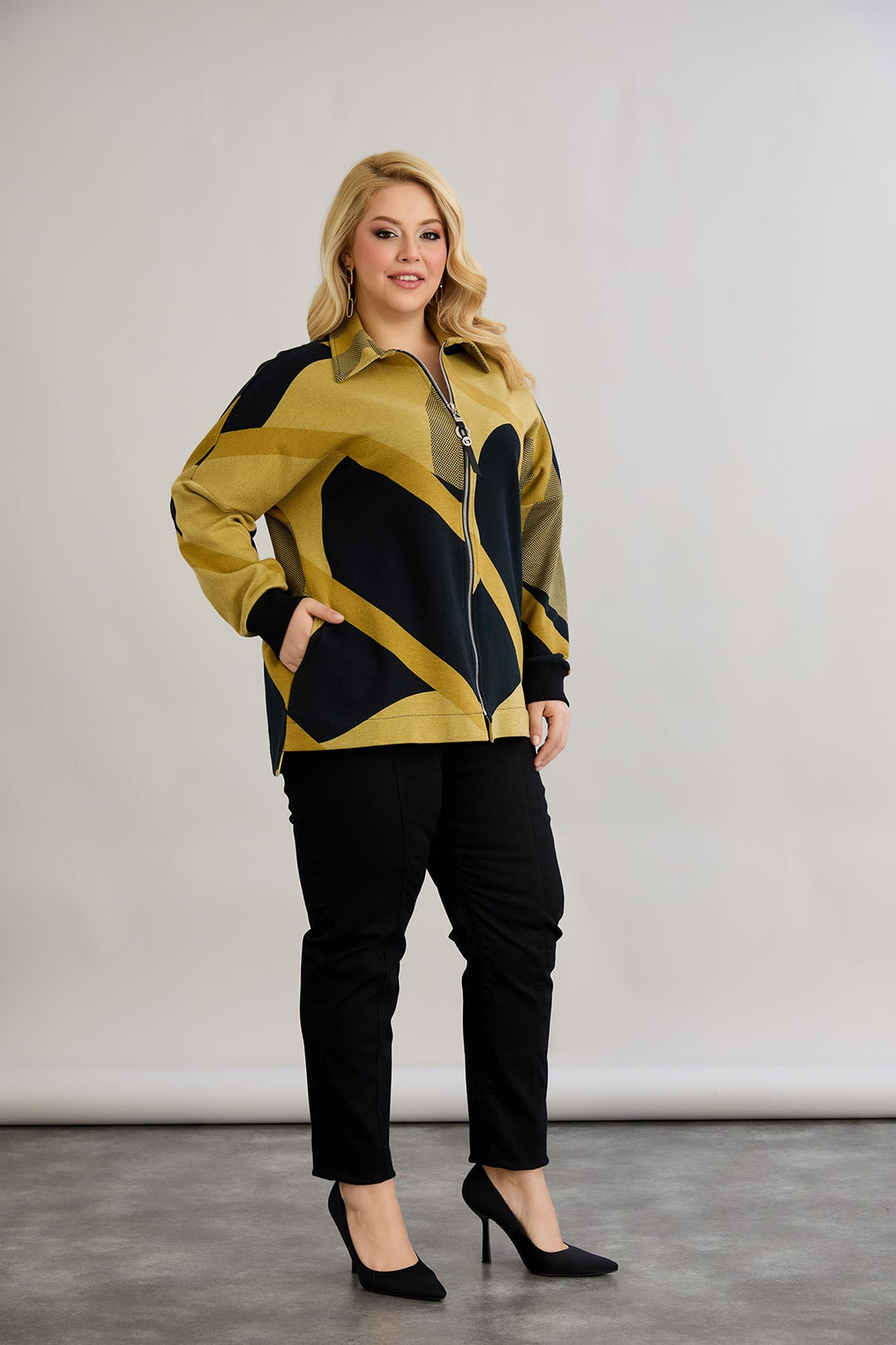 Jakna od pamuka s patentnim zatvaračem i džepovima - senf