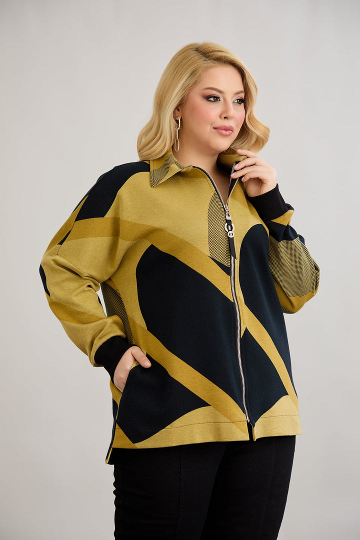 Jakna od pamuka s patentnim zatvaračem i džepovima - senf