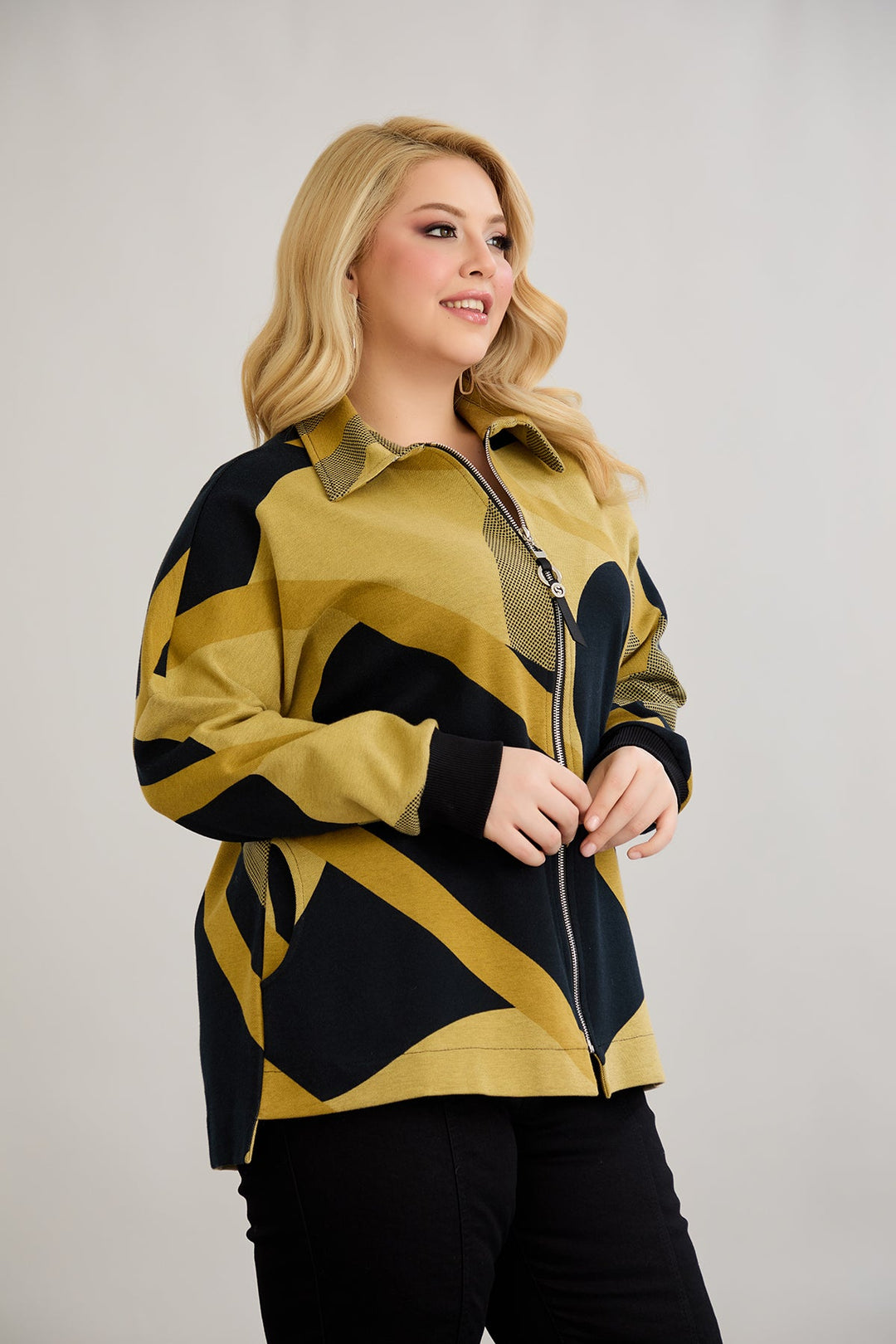 Jakna od pamuka s patentnim zatvaračem i džepovima - senf