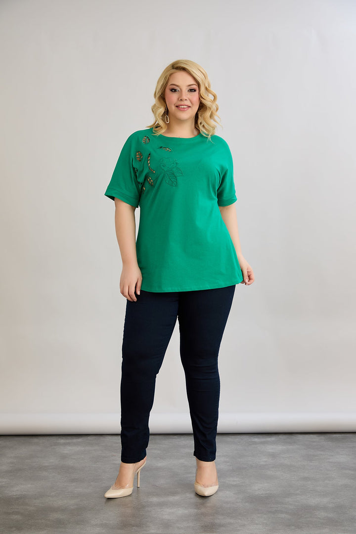 Pamukasta bluza s izrezanom vezom - Zelena