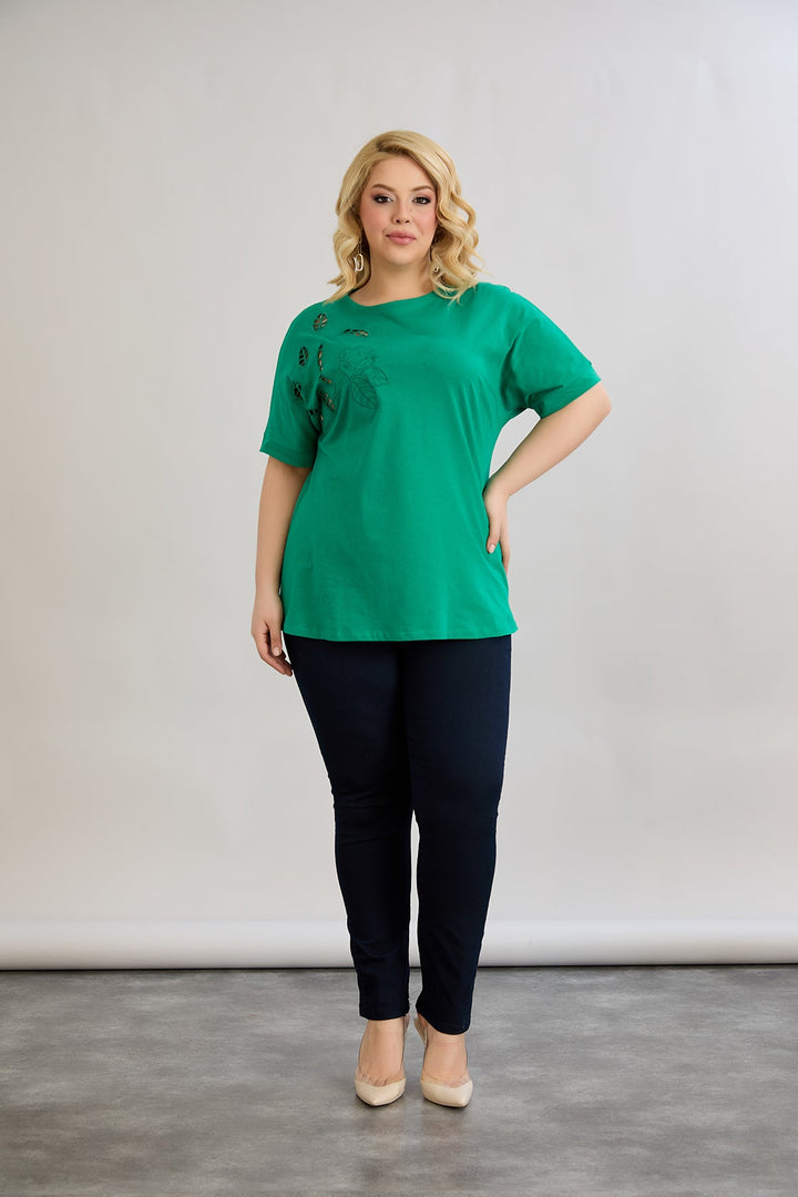 Pamukasta bluza s izrezanom vezom - Zelena