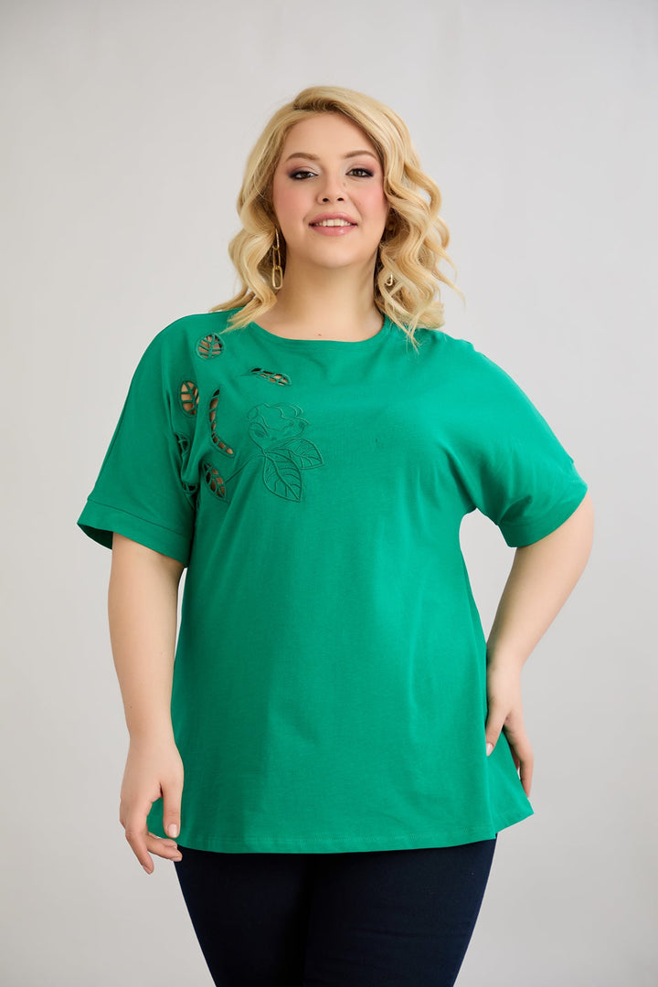 Pamukasta bluza s izrezanom vezom - Zelena