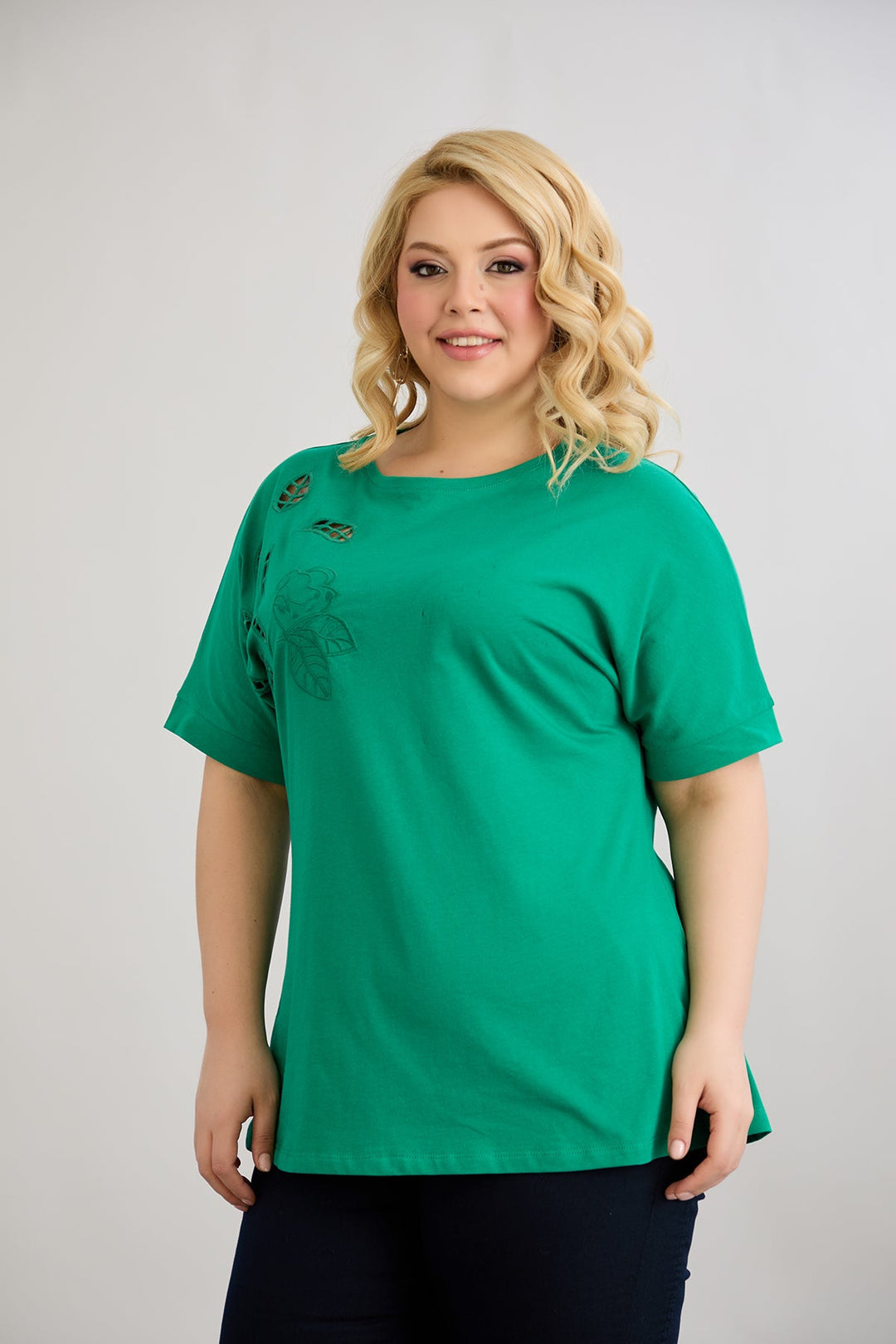 Pamukasta bluza s izrezanom vezom - Zelena