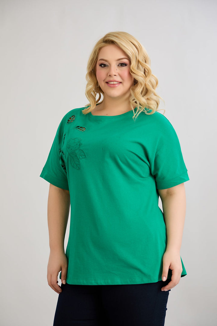 Pamukasta bluza s izrezanom vezom - Zelena