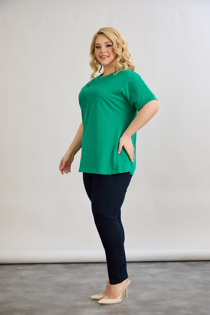 Pamukasta bluza s izrezanom vezom - Zelena