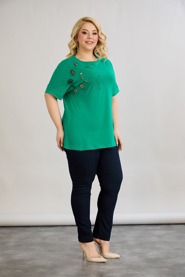 Pamukasta bluza s izrezanom vezom - Zelena