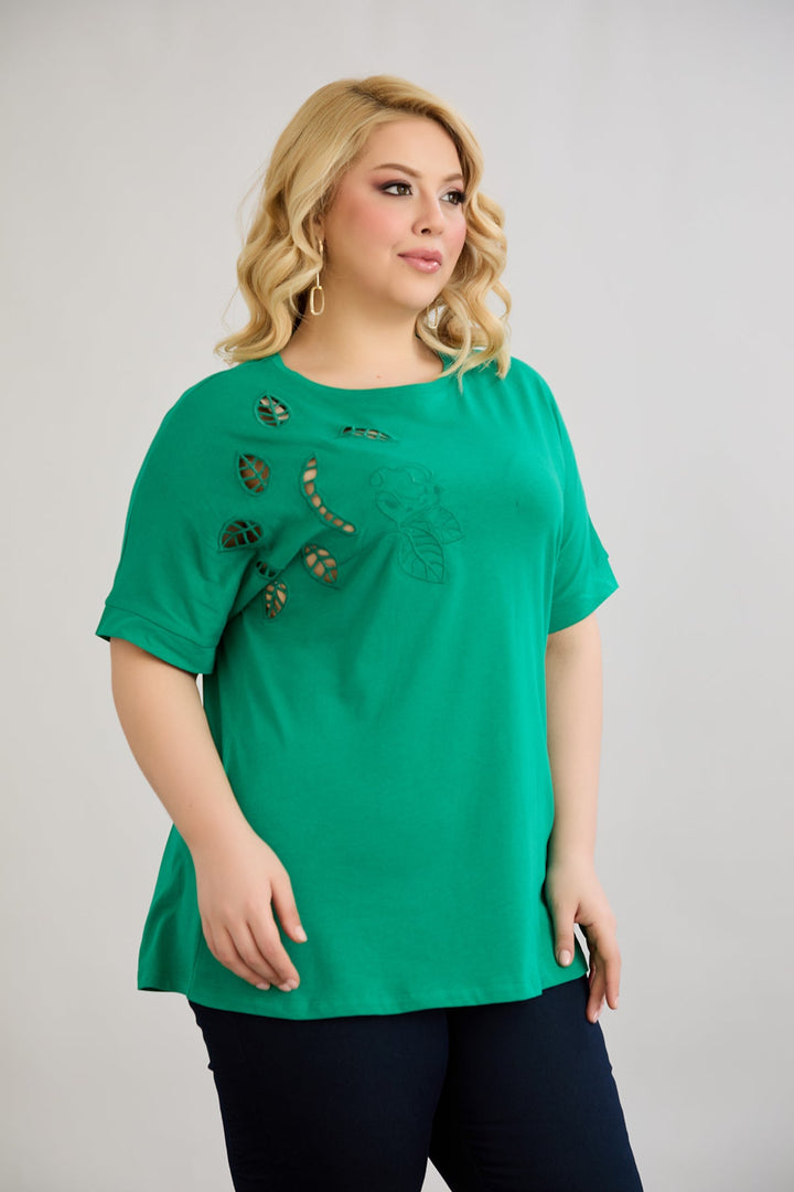 Pamukasta bluza s izrezanom vezom - Zelena