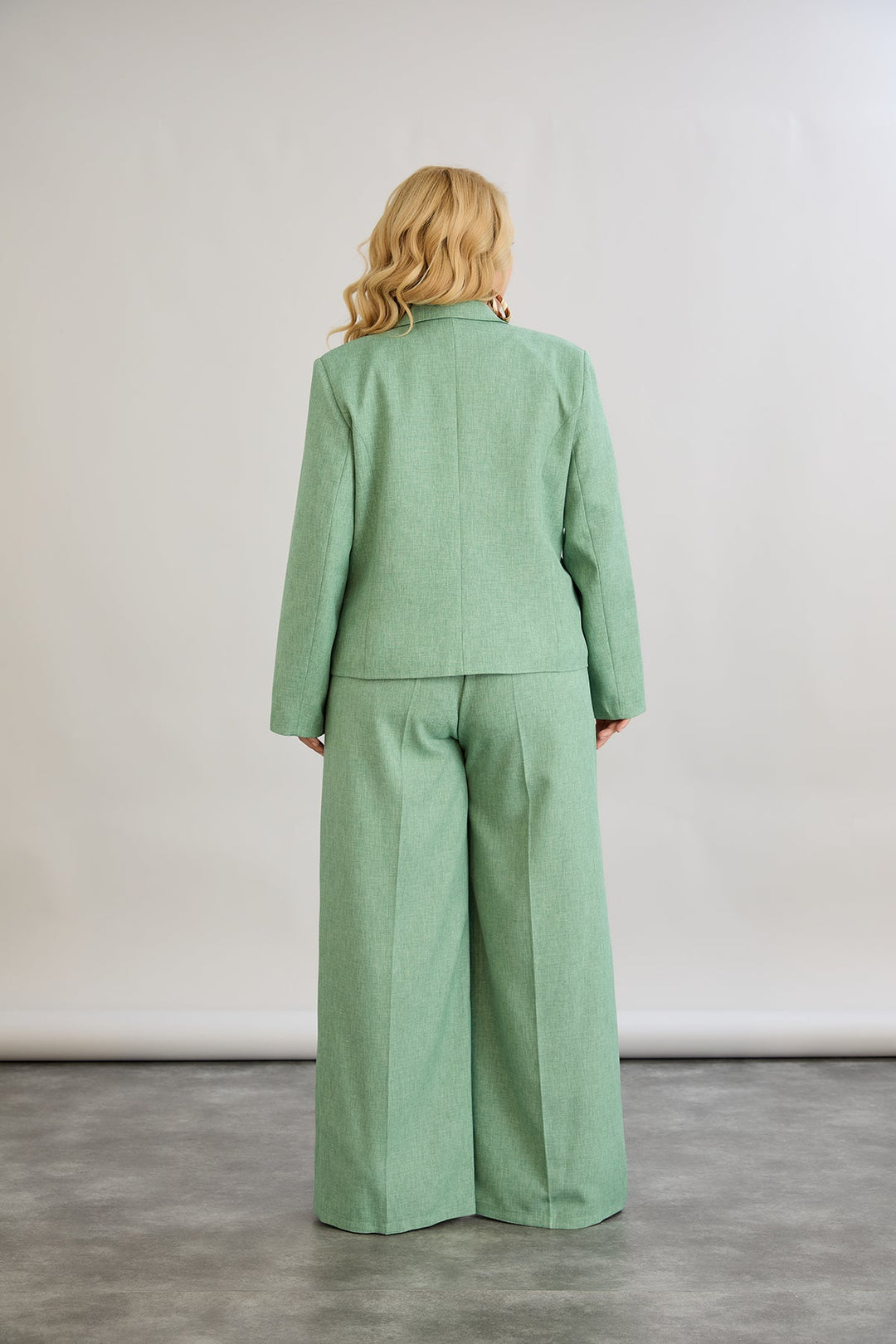 Široke hlače s elastičnim strukom od lana i pamuka - Zelena