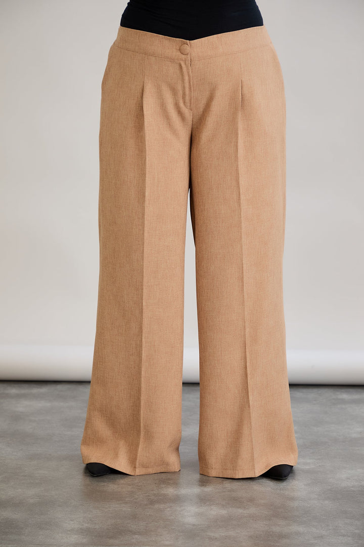 Široke hlače s elastičnim strukom, od lana i pamuka - moka mus.