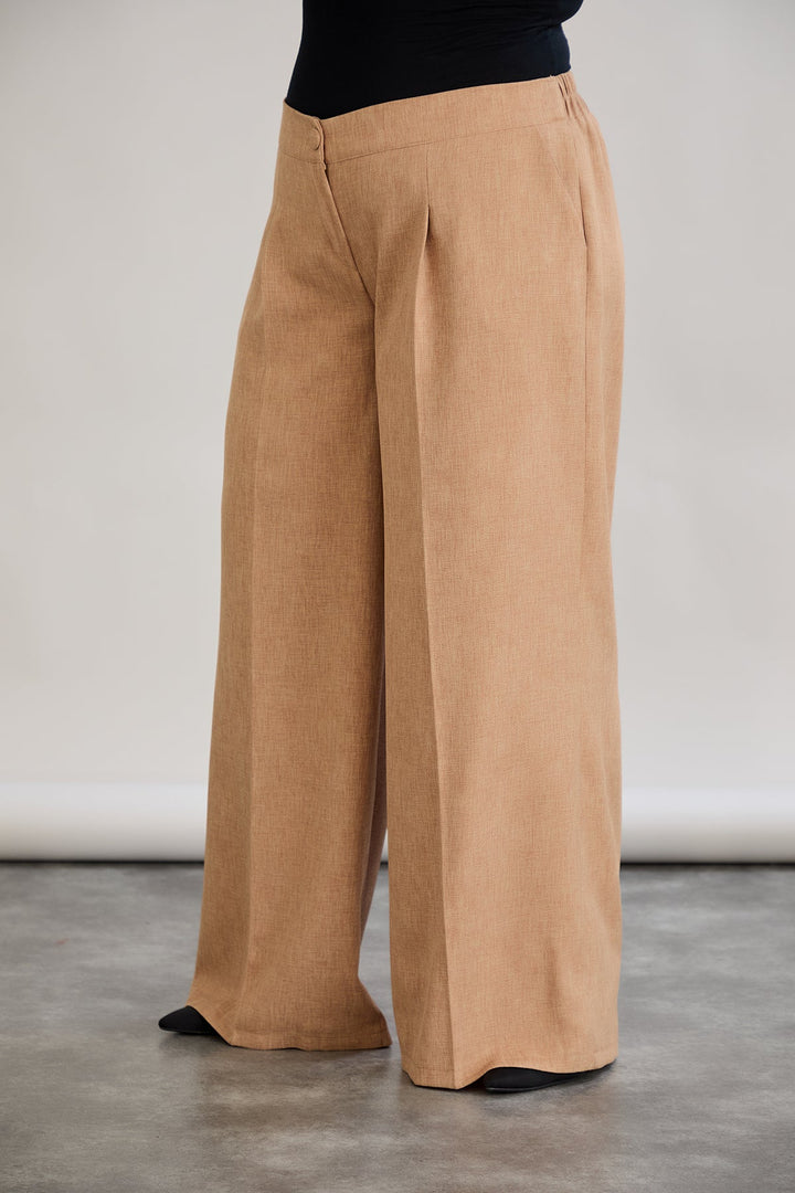 Široke hlače s elastičnim strukom, od lana i pamuka - moka mus.